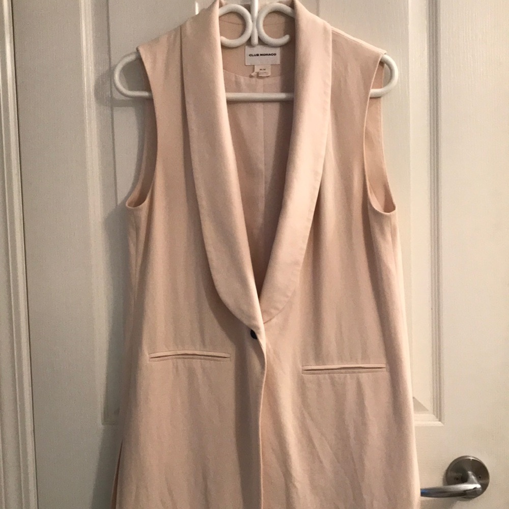 Club Monaco long beige collared vest, size medium